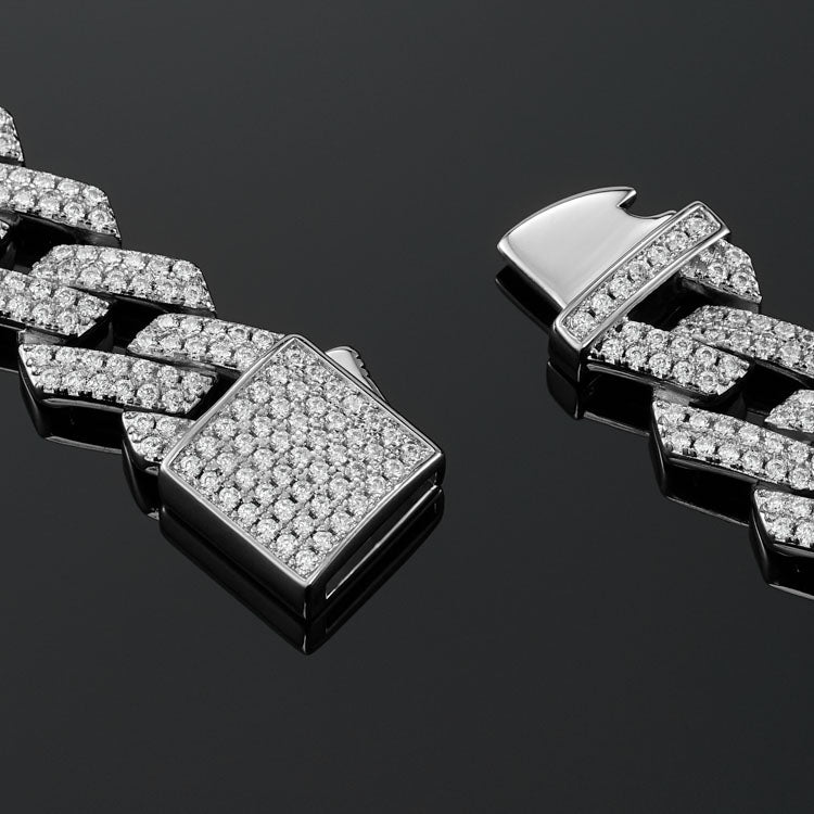 12mm Prong Cuban Link Bracelet in White Gold