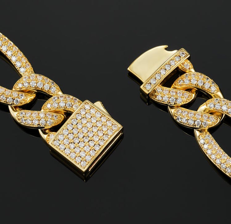 15mm Figaro Link Bracelet in Yellow Gold