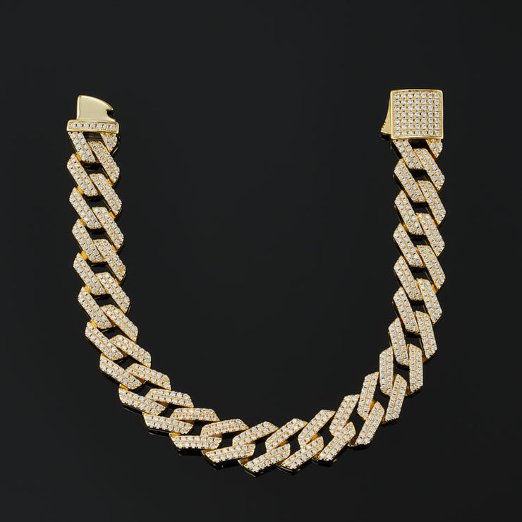 12mm Prong Cuban Link Bracelet in Yellow Gold