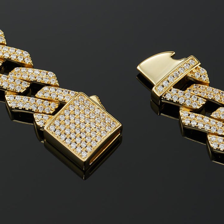 12mm Prong Cuban Link Bracelet in Yellow Gold