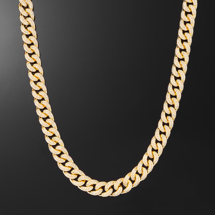Diamond Cuban Link Choker (12mm) In Yellow Gold - iGT