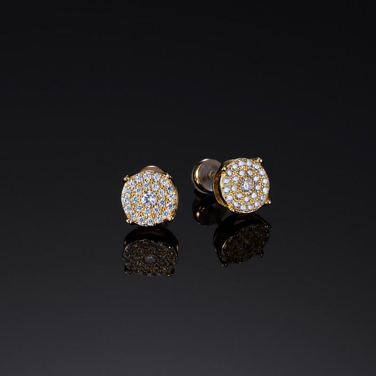 2 Pairs Pack White / Yellow Gold Cluster  Round Earrings