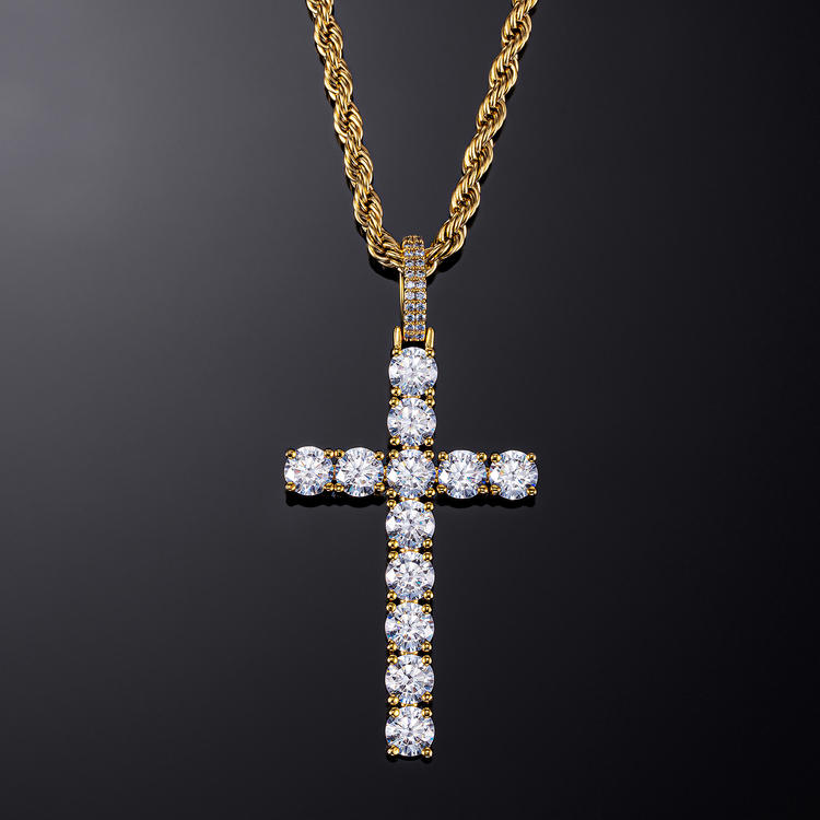 Iced Cross Pendant Yellow Gold - iGT