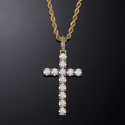 Iced Cross Pendant Yellow Gold - iGT