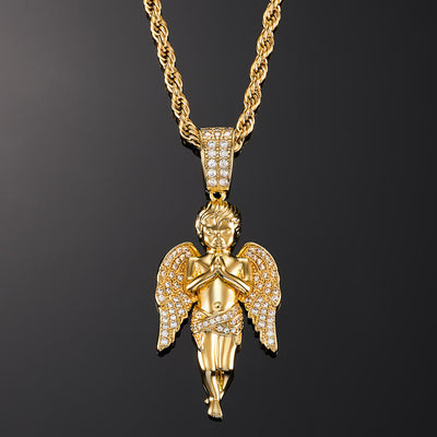 Iced Angel Yellow Gold Pendant - iGT