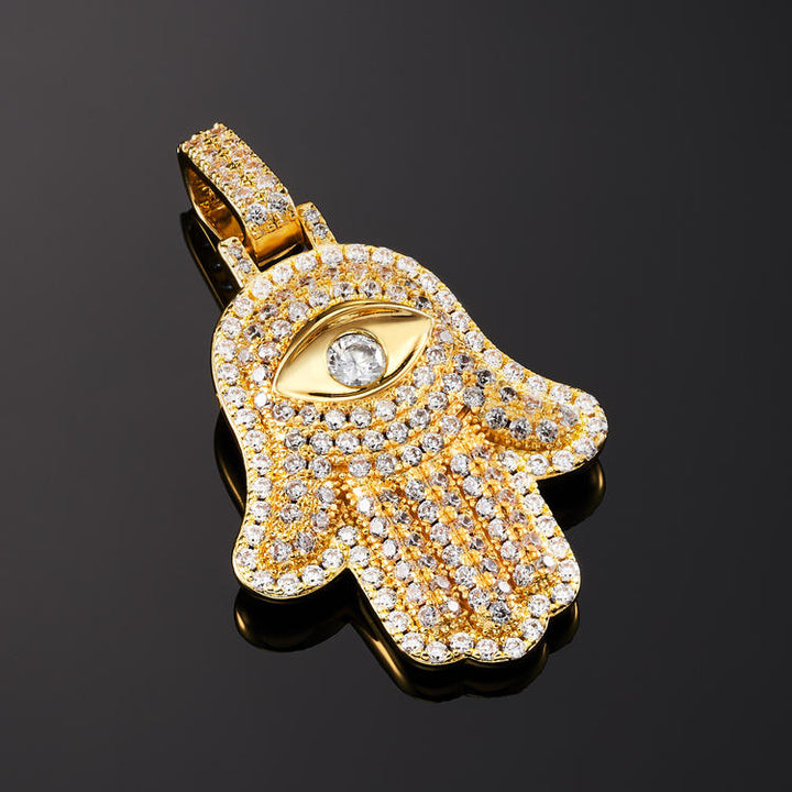 Iced Hamsa Pendant Yellow Gold - iGT