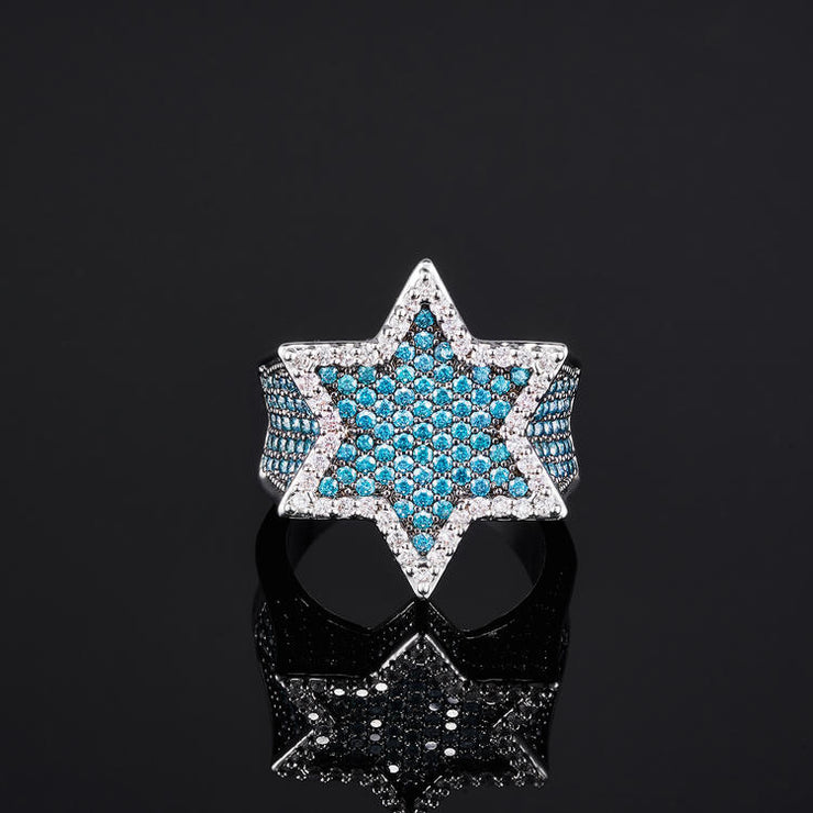 Iced Star Of David Ring White Gold - iGT