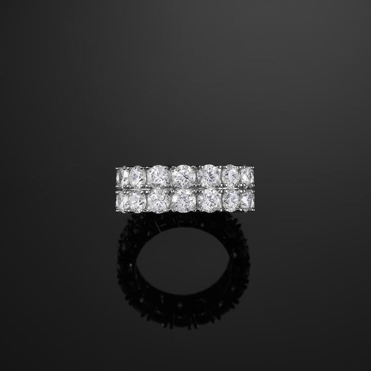 Two Row Iced Ring In White Gold - iGT
