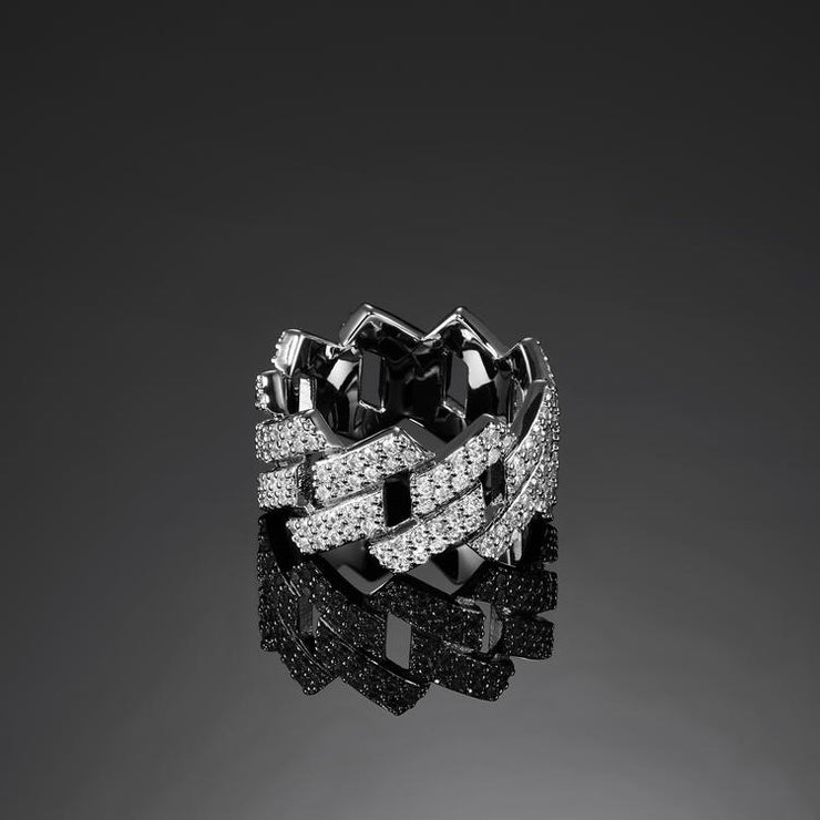 Iced Prong Cuban Link Ring White Gold - iGT