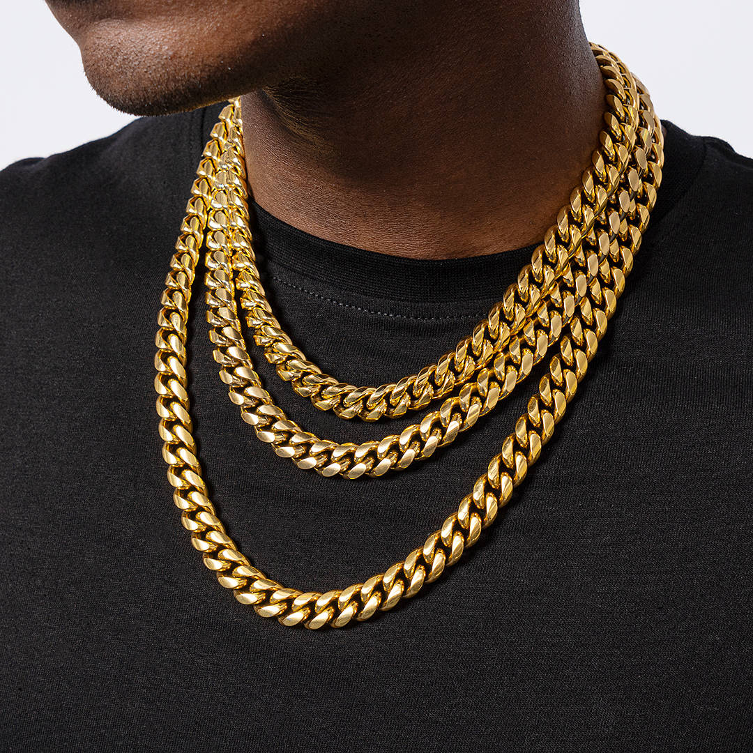 12mm Miami Cuban Link Chain in Yellow Gold