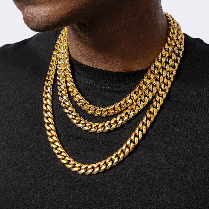 12mm Miami Cuban Link Chain in Yellow Gold