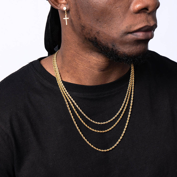 3mm Rope Chains & Earrings Set [3PCS/SET]