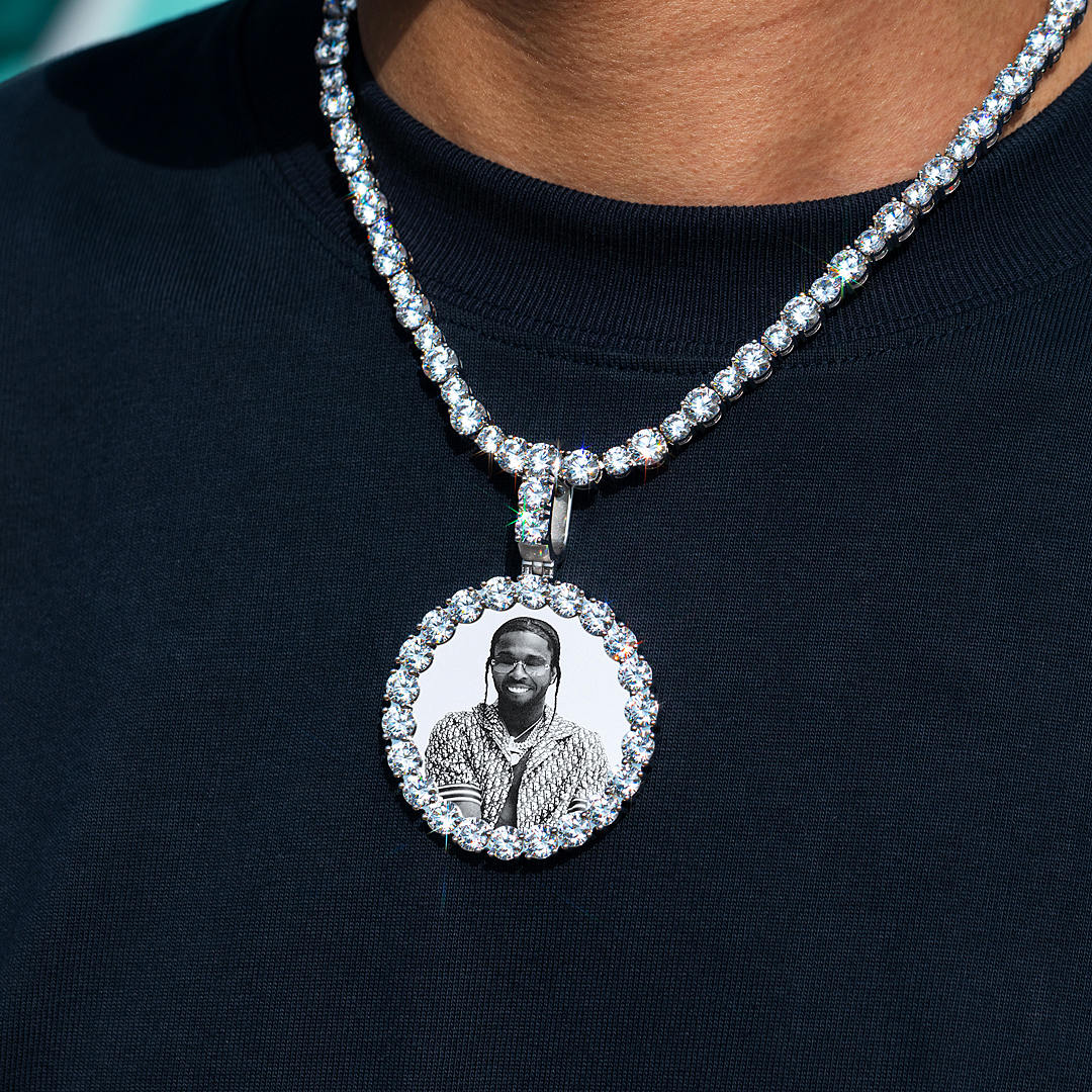 S925 Custom Round Moissanite Photo Pendant-24.00 CARAT TOTAL