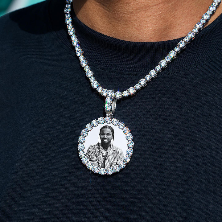 S925 Custom Round Moissanite Photo Pendant-24.00 CARAT TOTAL
