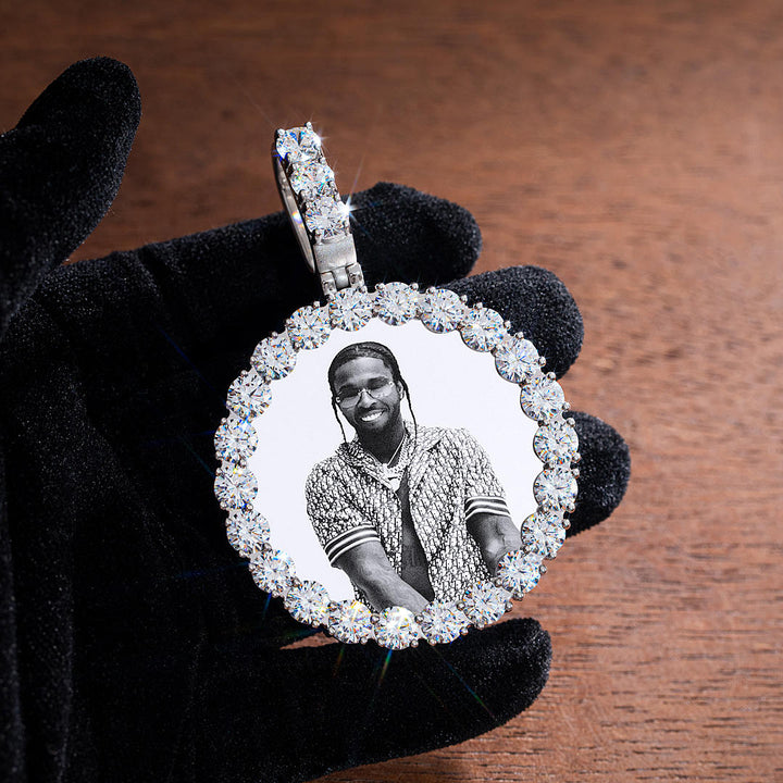 S925 Custom Round Moissanite Photo Pendant-24.00 CARAT TOTAL