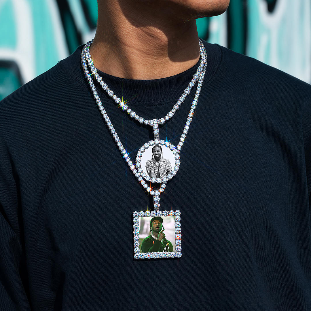 S925 Custom Round Moissanite Photo Pendant-24.00 CARAT TOTAL