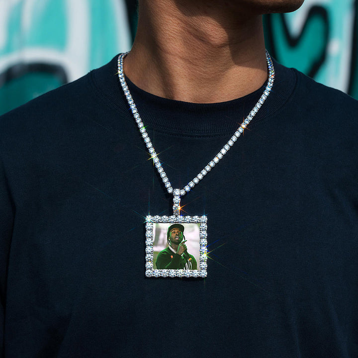 S925 Custom Square Moissanite Photo Pendant-31.00 CARAT TOTAL