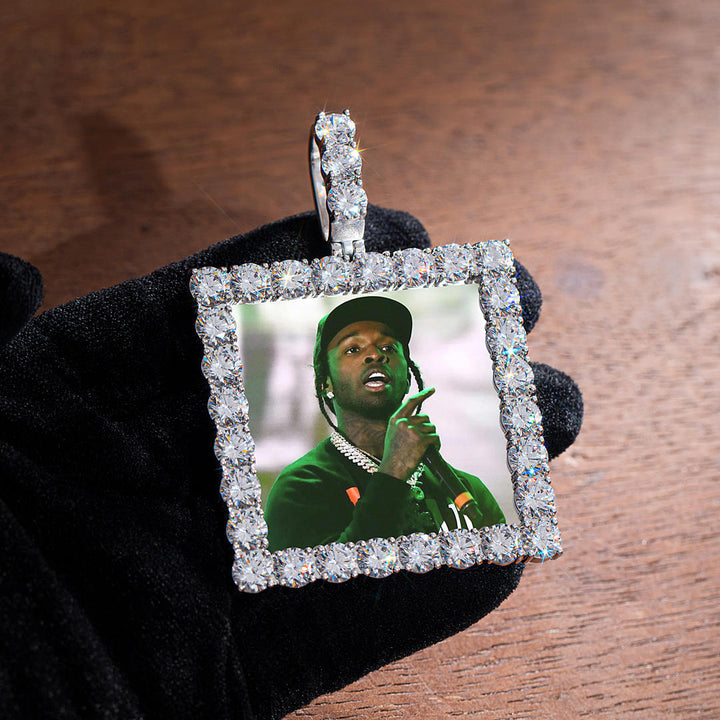 S925 Custom Square Moissanite Photo Pendant-31.00 CARAT TOTAL