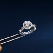 Solitaire Halo Ring with Side Diamonds