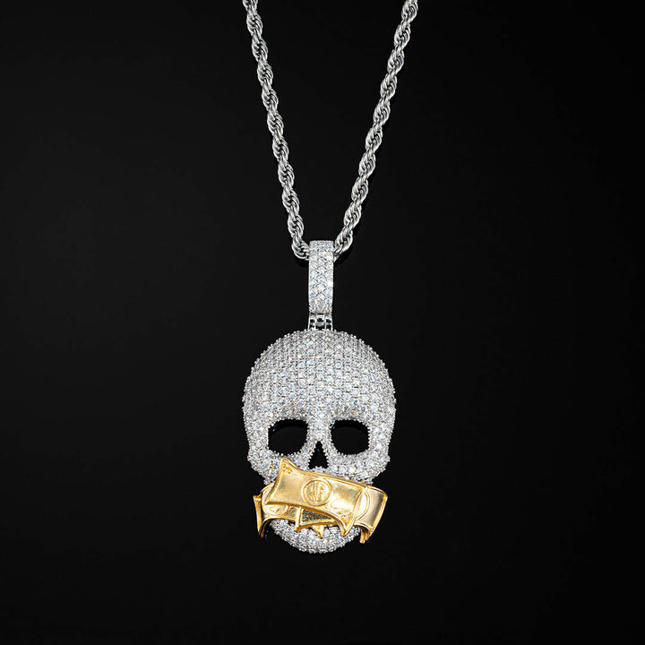 Speak No Evil Skull Pendant with US Dollar Bills