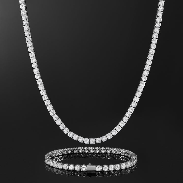 5mm Tennis Chain & Bracelet Set in White Gold [2PCS/SET]