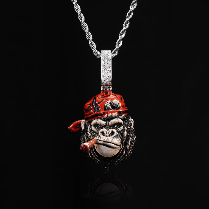 Moissanite Enamel Smoking APE Pendant