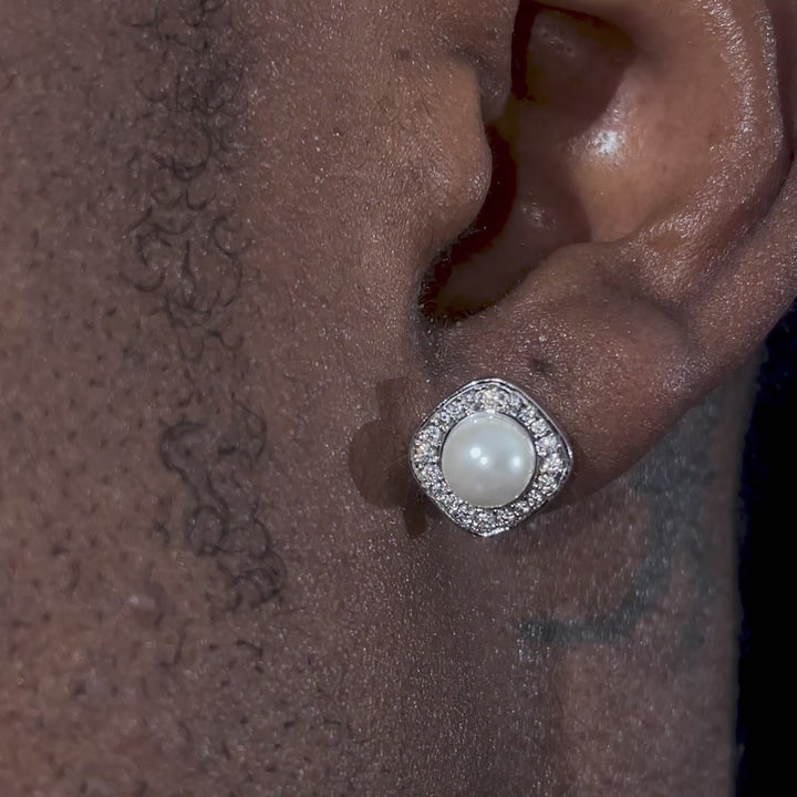 S925 Moissanite & Pearl Square Stud Earrings