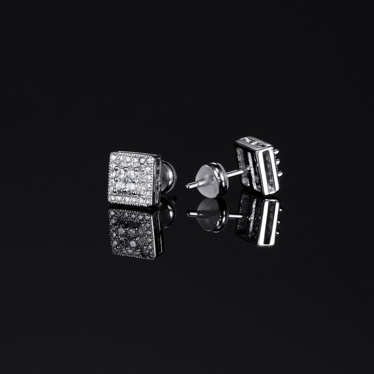925 Sterling Silver Convex Square Earrings