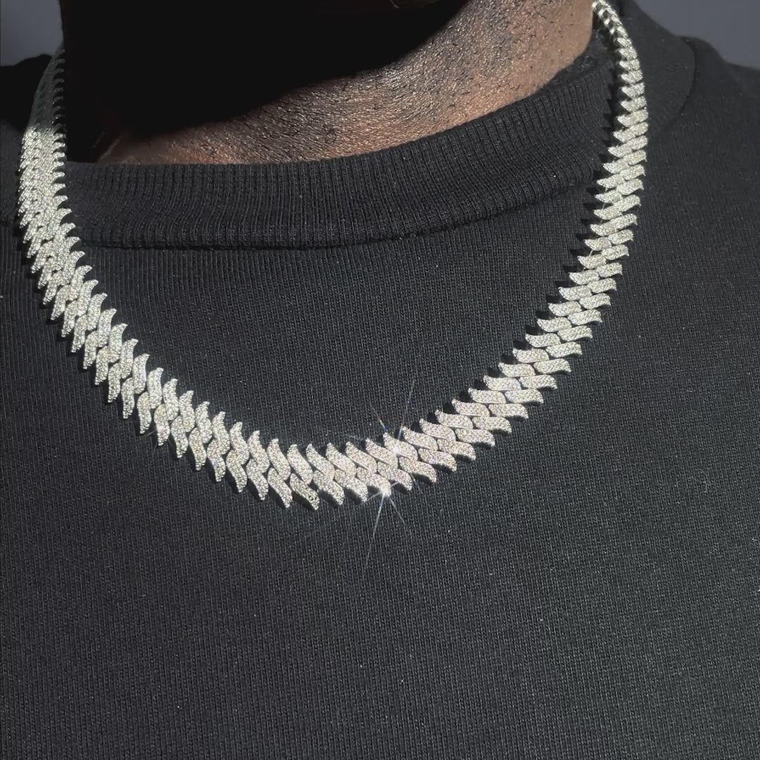 Made to Order 12mm S925 Moissanite Spiked Laurel Cuban Chain or Bracelet