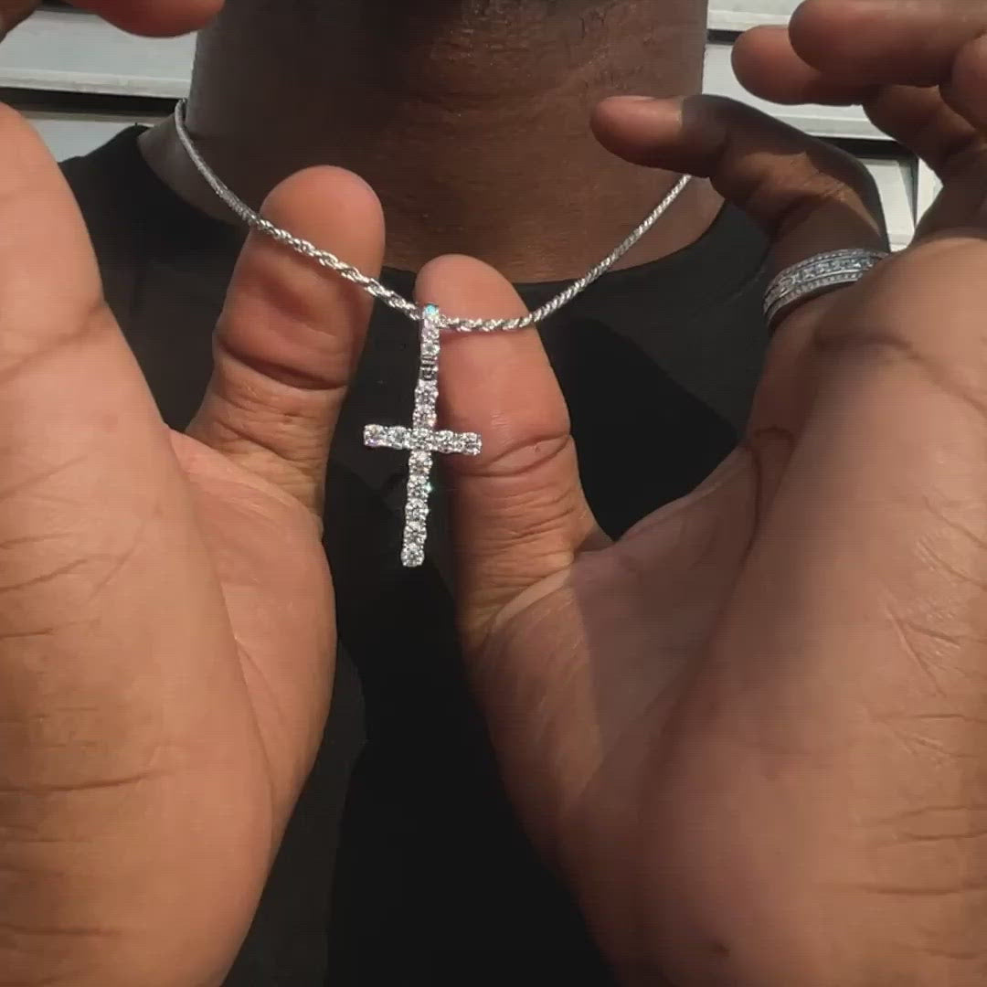 925 Sterling Silver Moissanite Cross Pendant 2.1ct