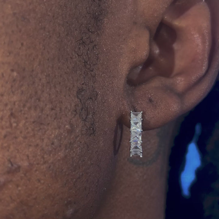 925 Sterling Silver Princess Cut Hoop Earrings