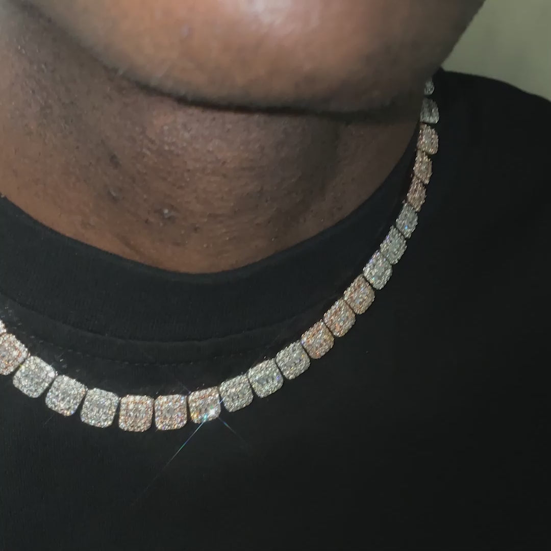 Made To Order 10mm Two Tone Moissanite Halo Baguette Link Chain