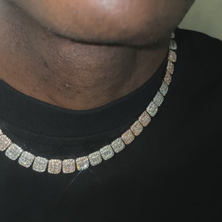 Made To Order 10mm Two Tone Moissanite Halo Baguette Link Chain