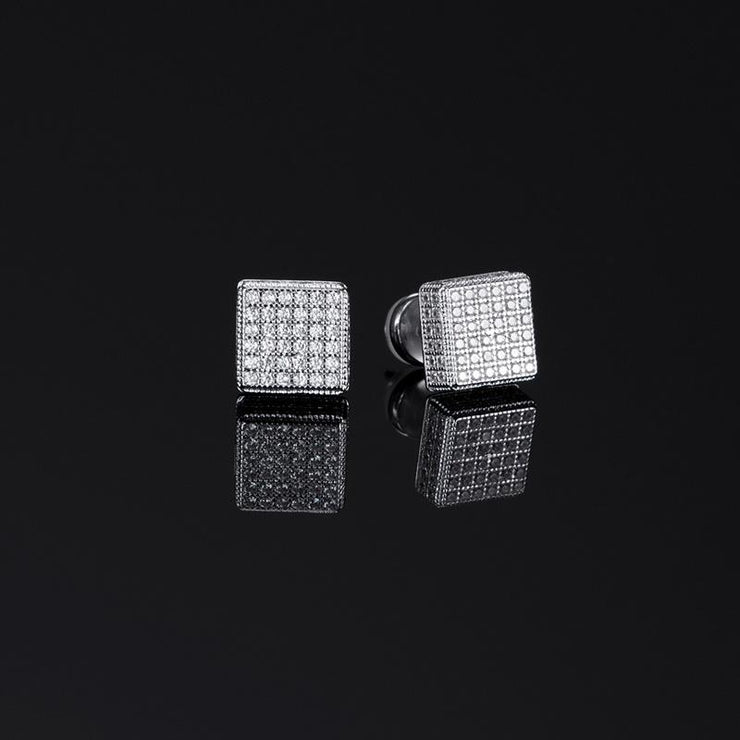 925 Sterling Silver Pave Square Earrings