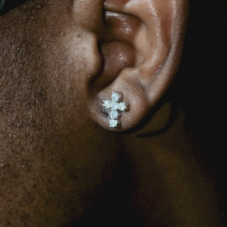 Micro Cross Moissanite Stud Earring