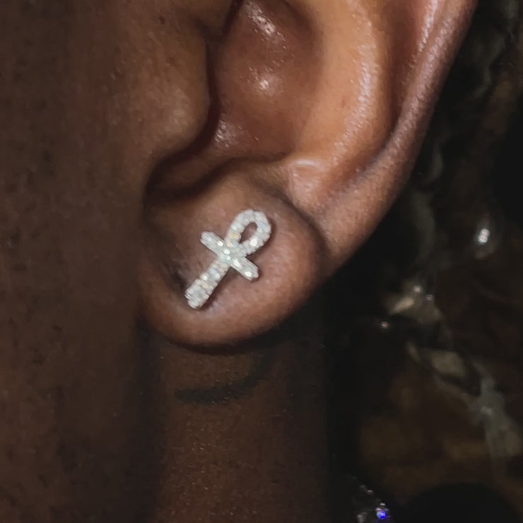 Micro Ankh Moissanite Stud Earring