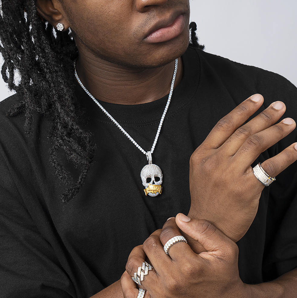 Speak No Evil Skull Pendant with US Dollar Bills