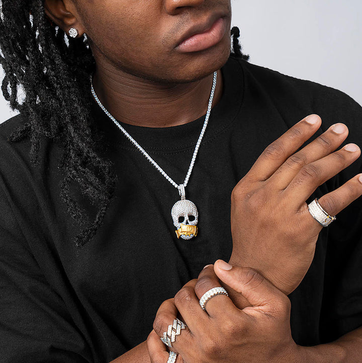 Speak No Evil Skull Pendant with US Dollar Bills