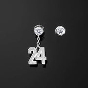 925 Sterling Silver Number Stud Dangle Asymmetric Earrings