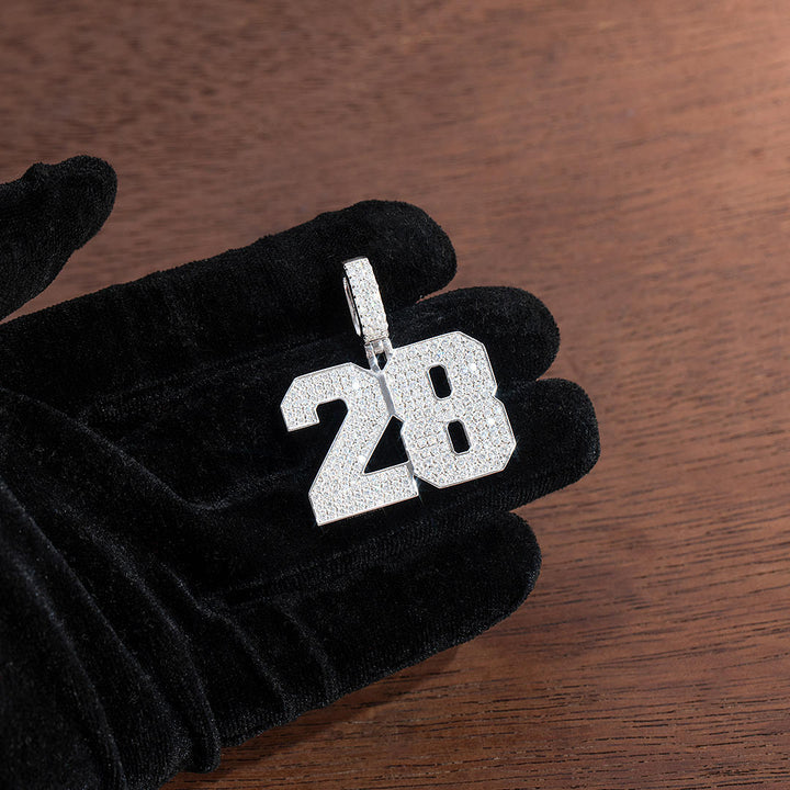 925 Sterling Silver Iced Number Pendant
