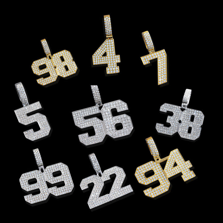 925 Sterling Silver Iced Number Pendant