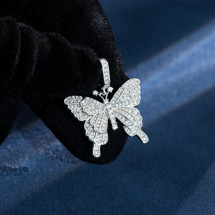 925 Sterling Silver Moissanite Layered Butterfly Pendant