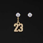 925 Sterling Silver Number Stud Dangle Asymmetric Earrings