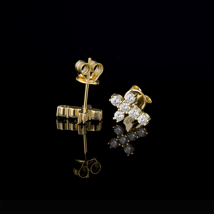 14K Solid Gold Micro Cross Moissanite Stud Earring