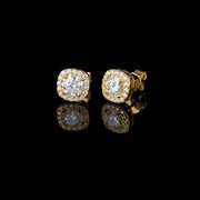14K Solid Gold Square Stud Earrings - 3.4 Carat Total