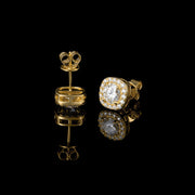 14K Solid Gold Square Stud Earrings - 3.4 Carat Total