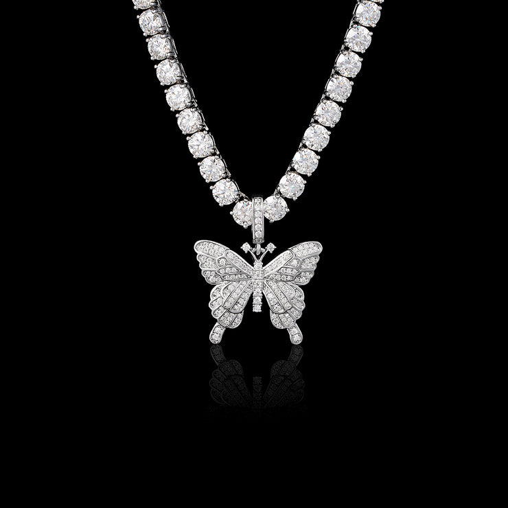 925 Sterling Silver Moissanite Layered Butterfly Pendant