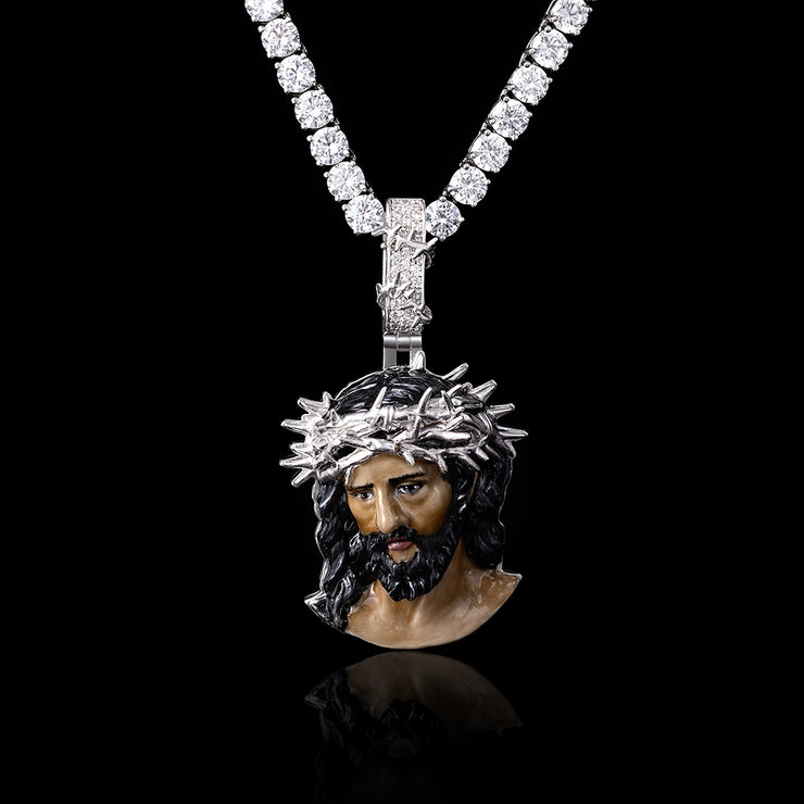 Moissanite Enamel Jesus Crown of Thorns Pendants