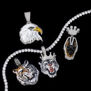 Moissanite Enamel Crown Tiger Pendant