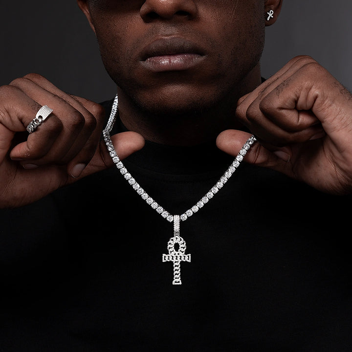 Moissanite Iced Ankh Pendant